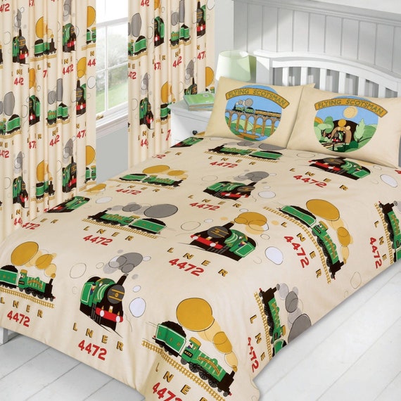 King Size Little Flying Scotsman Green Train Cream Duvet Cover Etsy