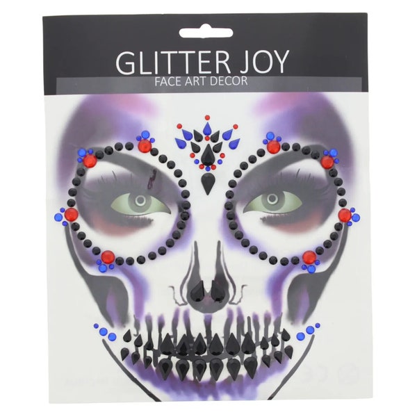 Halloween Day Of The Dead Sugar Skull Diamante Jewels Sticker Face Gems Blue Red