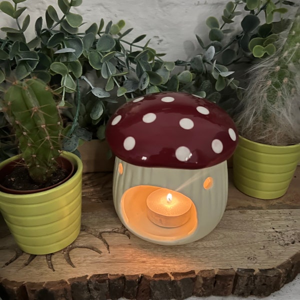Cute Toadstool Mushroom Tealight Oil Wax Melt Burner Autumn Whmsical Ornament Decoration Gift