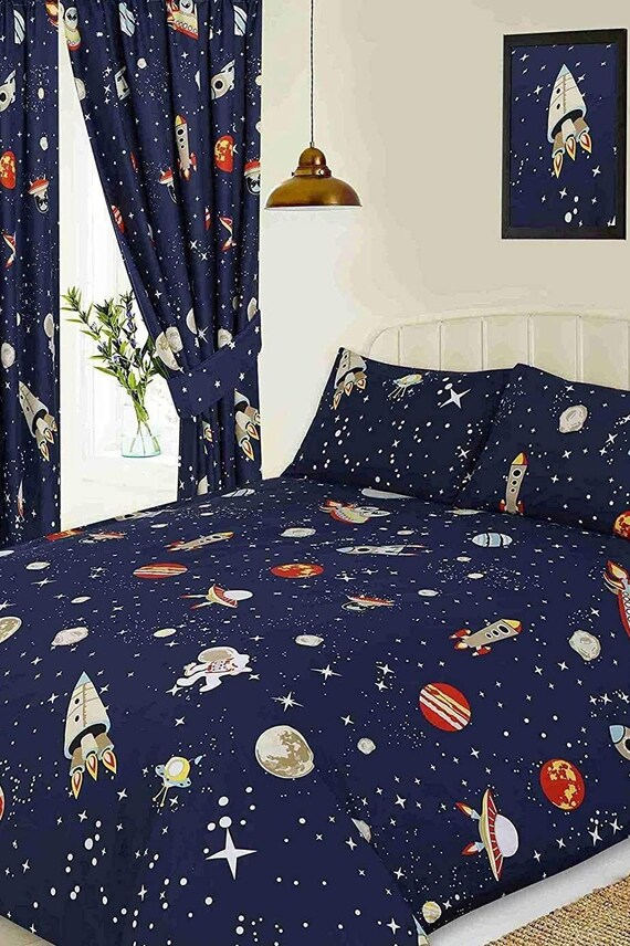 SINGLE Kids Boys Space Galaxy Planets Rockets Astronauts Stars UFO