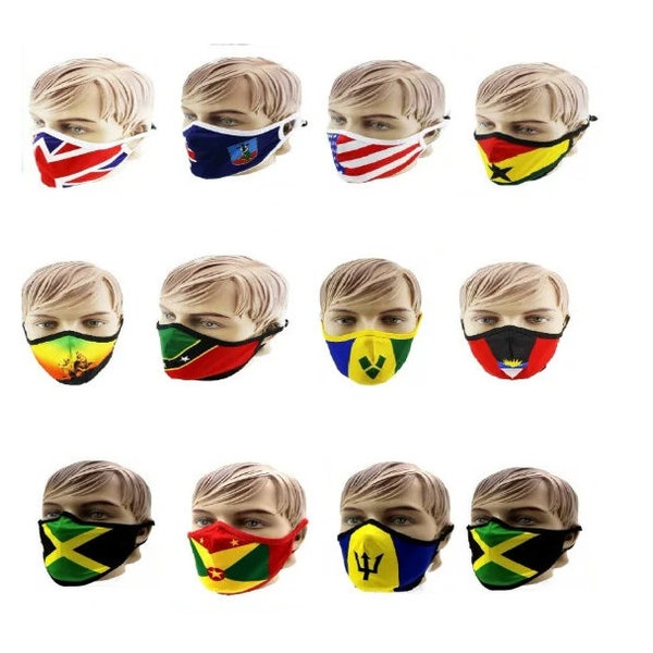 Country Flag Patterned Caribbean Islands Reusable Face Mask Face Cover