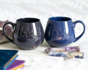 Constellations Crescent Moon Stars Night Sky Zodiac Horoscopes Celestial Midnight Blue Tea Coffee Mug Gift