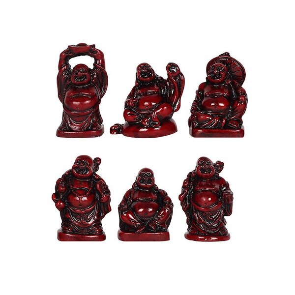 Set mit 6 kleinen 5 cm roten dekorativen chinesischen Buddha-Figur, Ornament, Geschenkbox