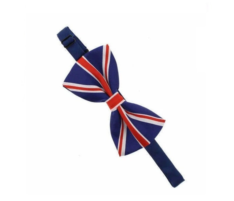 Union Jack Flag Blue Red White Satin Feel Fancy Dress Jubilee Party Bow Neck Tie 