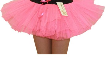 Childrens Girls Fishnet 80s Fancy Dress Pink Neon Party Dance 2 Layer Tutu