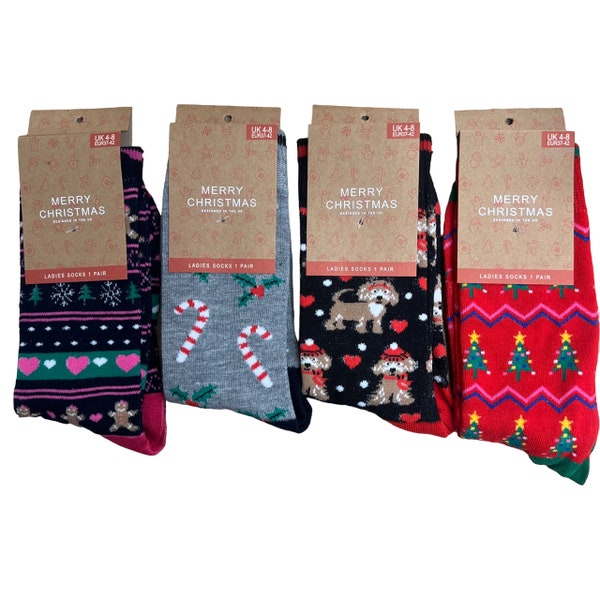 Calcetines novedosos de pan de jengibre nórdico para mujer, bastones de caramelo, perros lindos, árboles de Navidad, regalo de relleno de media de Papá Noel secreto 4-8