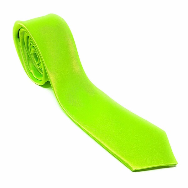 St Patricks Day Plain Neon Lime Green Satin Feel Fancy Dress Party Skinny Tie