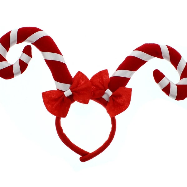 Kids Christmas Candy Cane With Bows Fancy Dress Party Elf Headband Accessory