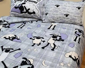 SINGLE Bed Shaun The Sheep Plaid Grey Purple Black Duvet Cover Bedding Set Gift