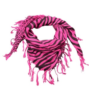 Cerise Pink Black Zebra Leopard 2 Tone Pattern Soft 100% Cotton Scarf Head Neck Shawl Mothers Day Guitar Player Rock Band Gift