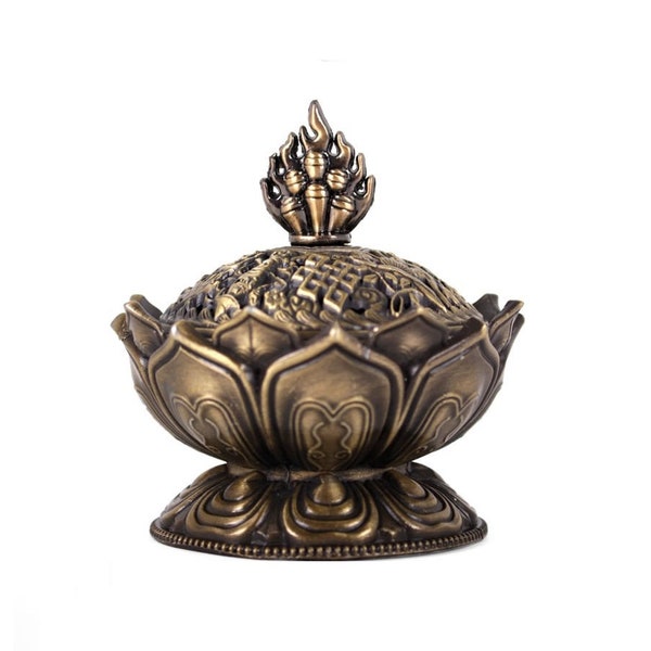 Bronze Metal Lotus Flower Home Fragrance Incense CONE HOLDER Burner Feng Shui Gift