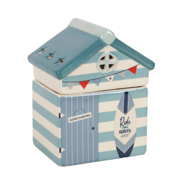 Nautical Beach Hut Blue Oil Wax Melt Burner Tealight Candle Holder Ornament Gift