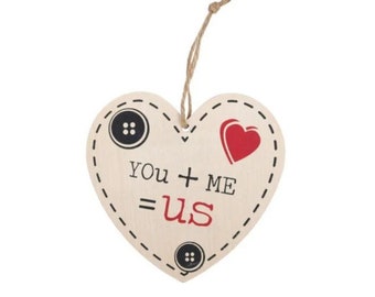 Wooden Shabby Chic YOU + ME = US Heart Sign Valentines Day Wedding Husband Wife Couple Gift