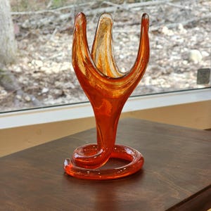 Vintage Large Orange Flame Handblown Art Glass Vase, Art Glass Vase, Orange Art Glass, Amber Art Glass