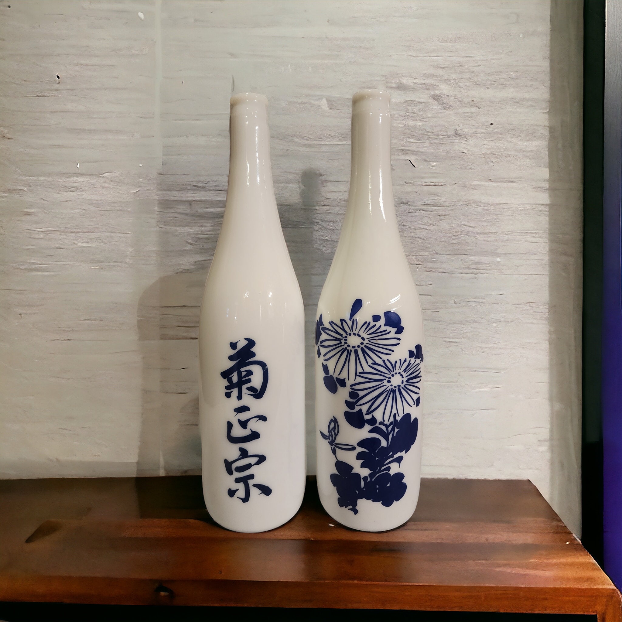 Vintage Blue Sake Bottle - Etsy