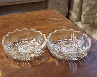 Cut Clear Glass Candle Holders Made in Italy Set of 2