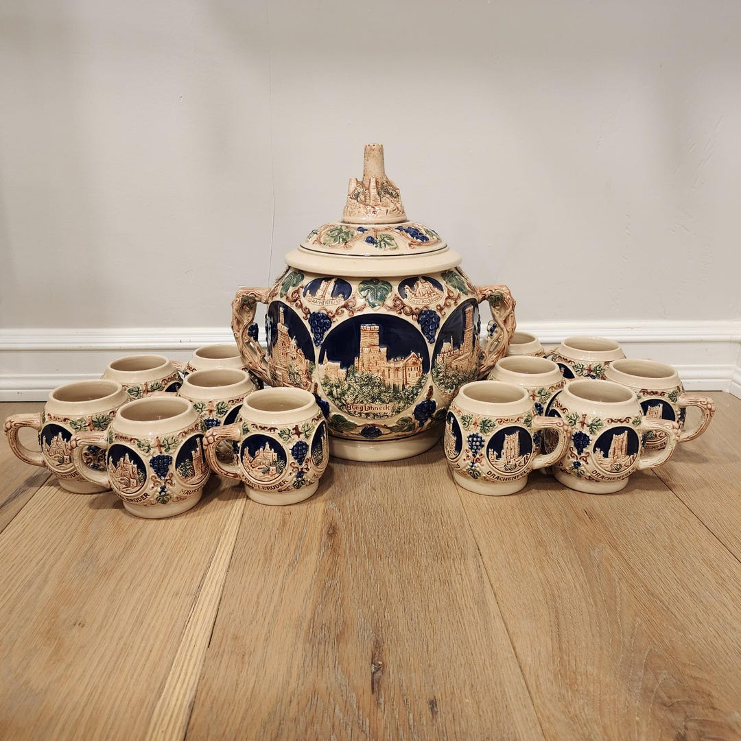 Vintage Gerz German Stoneware Punch Bowl Set - Etsy