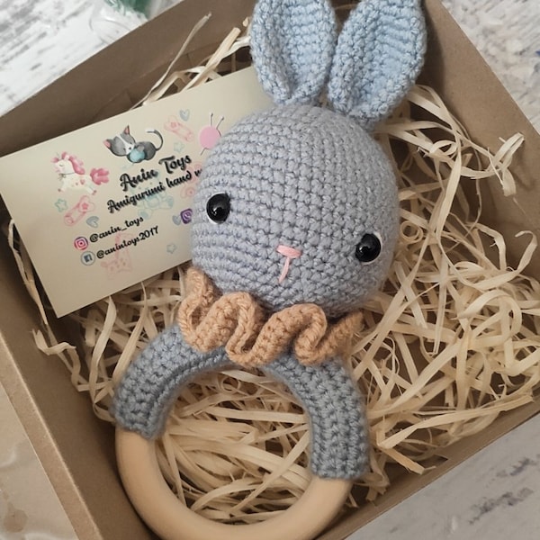 Bunny,handmade toy,gifts for babies, for baby boy, amigurumi, crocheted toy, rabbit,gift  for newborn,baby shower, rattle, baby rattle