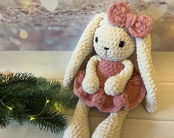 Coniglietto di peluche all'uncinetto fatto a mano: regalo per bambina, 33 cm