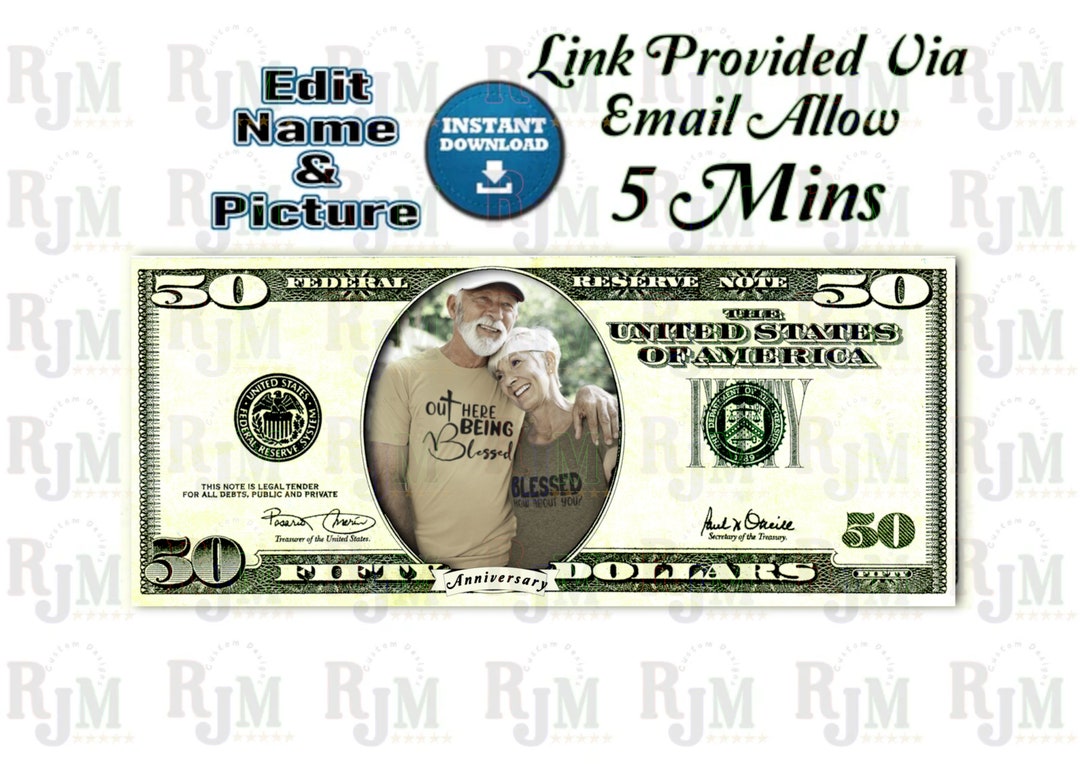 50 Dollar Bill Picture Birthday Template 50th Anniversary 50th Birthday ...