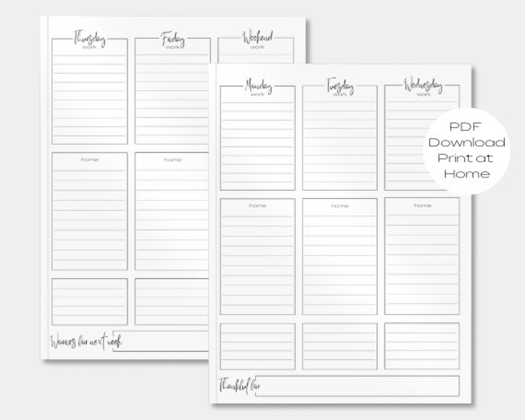 Printable Work Home Planner, Instant Download to Do List, Weekly