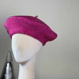 Women&#39;s Fuchsia Iridescent Rhinestone Encrusted Beret