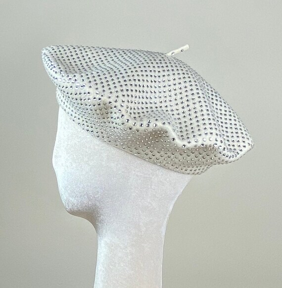 Elegant White Rhinestone Beret Fully Rhinestone covered Beret Hat > Hats , Caps > Mezon  main image 4