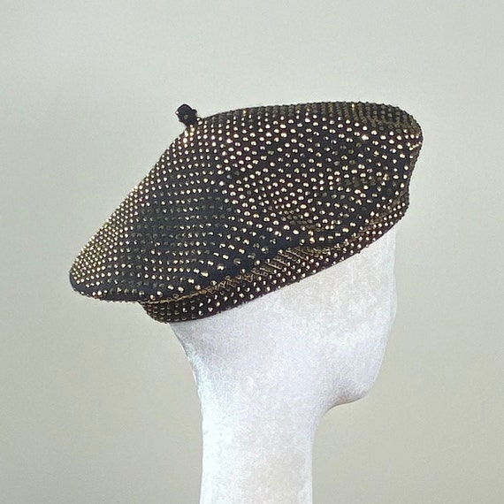 Gold Rhinestone Beret Rhinestone Beret Hats for Women 2 Layers Wool French Hat One  main image 4