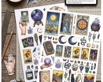 Tarot Witch Fussy Cut Sheets PNG, Witchy Junk Journal Ephemera, Tarot Cards, Crystals, Ravens, Printable Clip Art Pack | Printable  Elements
