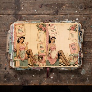 Retro 1950s pin up  Junk Journal Papers | Vintage Kitchen Digital Paper Pack | Printable Scrapbook Paper | Ephemera | Commercial Use