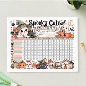 Läskigt sött kawaii Halloween-planeringspaket | 8 utskrivbara aktivitetsmätare | Vanespårare | Humörspårare | Sömnspårare | Vattenintagsspårare |