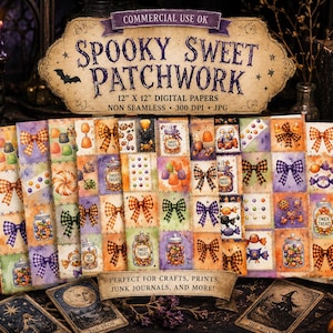 不気味で甘いパッチワーク ハロウィン デジタルペーパーパック | 12 x 12 | 商用利用可 |