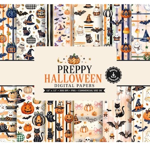 Preppy Halloween-bundel digitale papieren |Commercieel gebruik| Directe download