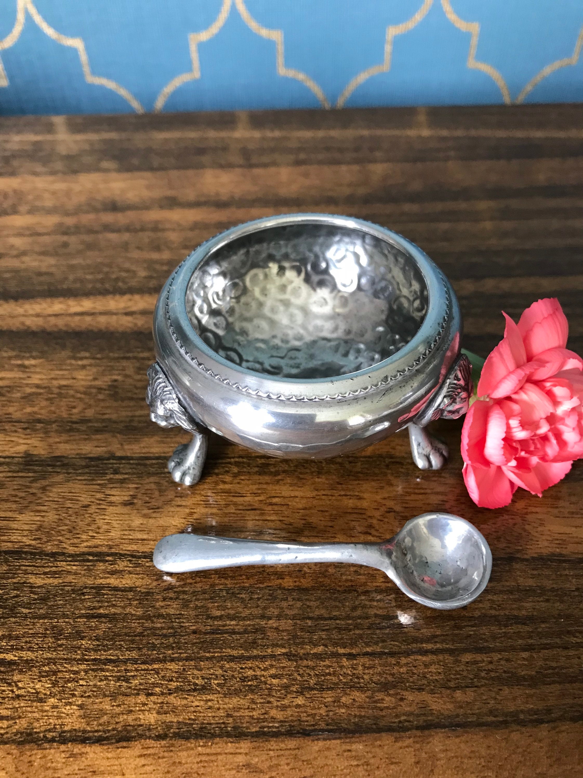 Antique Pewter Salt Dish and Spoon Etsy UK