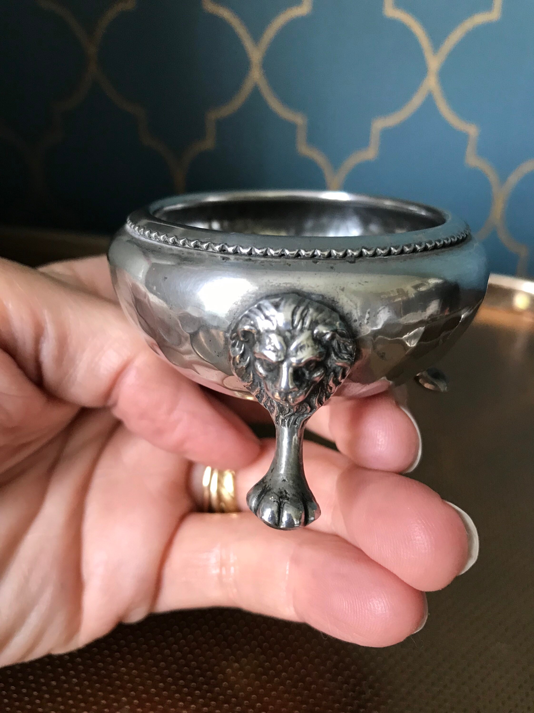 Antique Pewter Salt Dish and Spoon Etsy