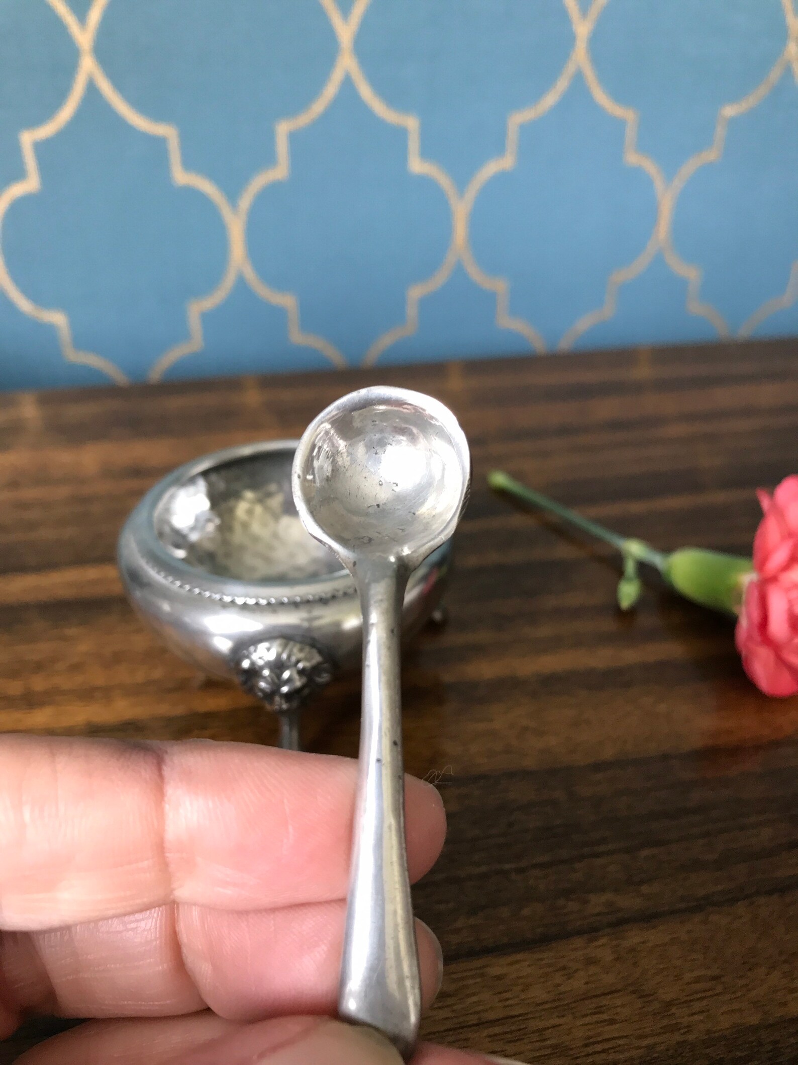 Antique Pewter Salt Dish and Spoon Etsy UK