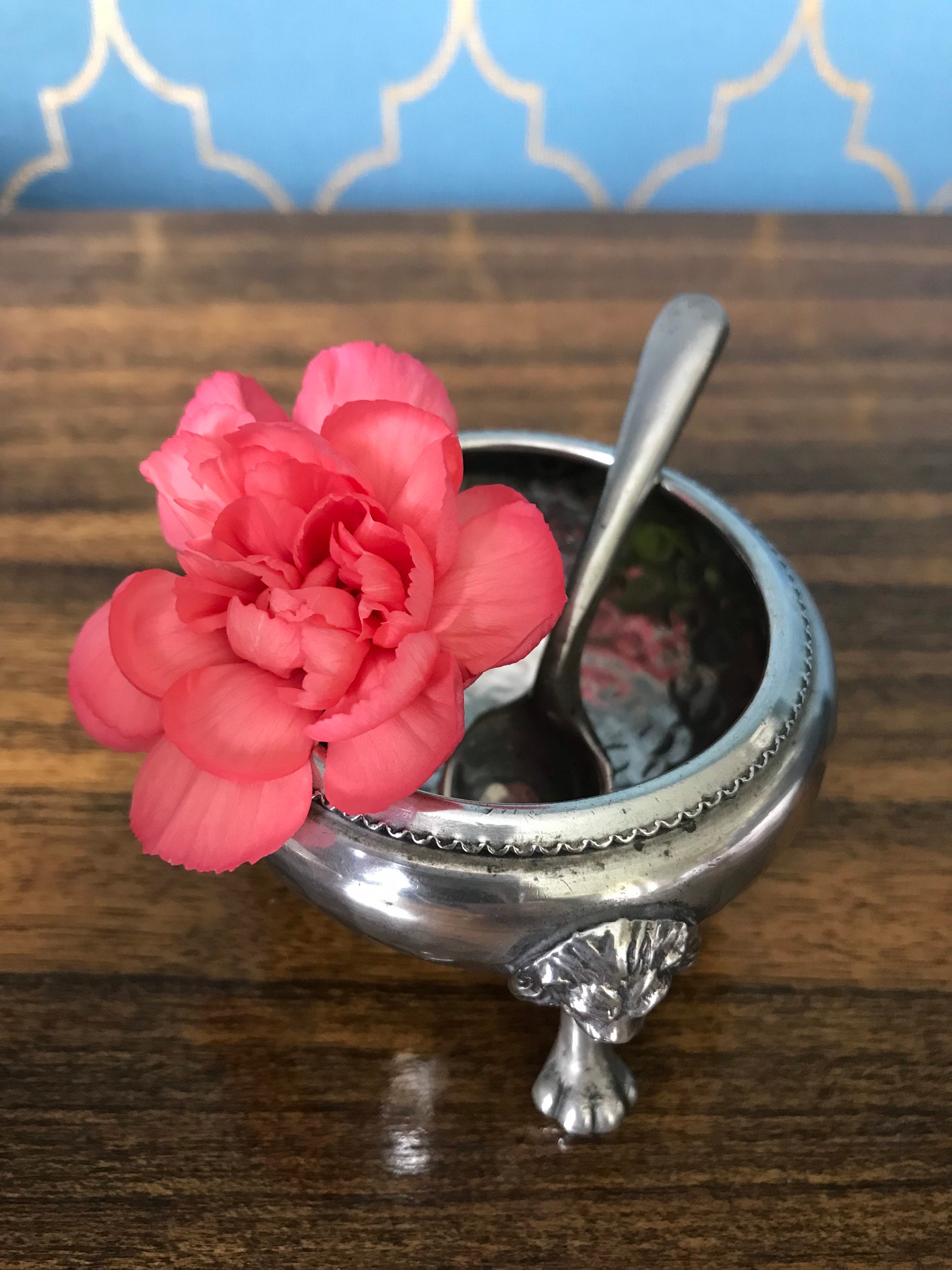 Antique Pewter Salt Dish and Spoon Etsy UK