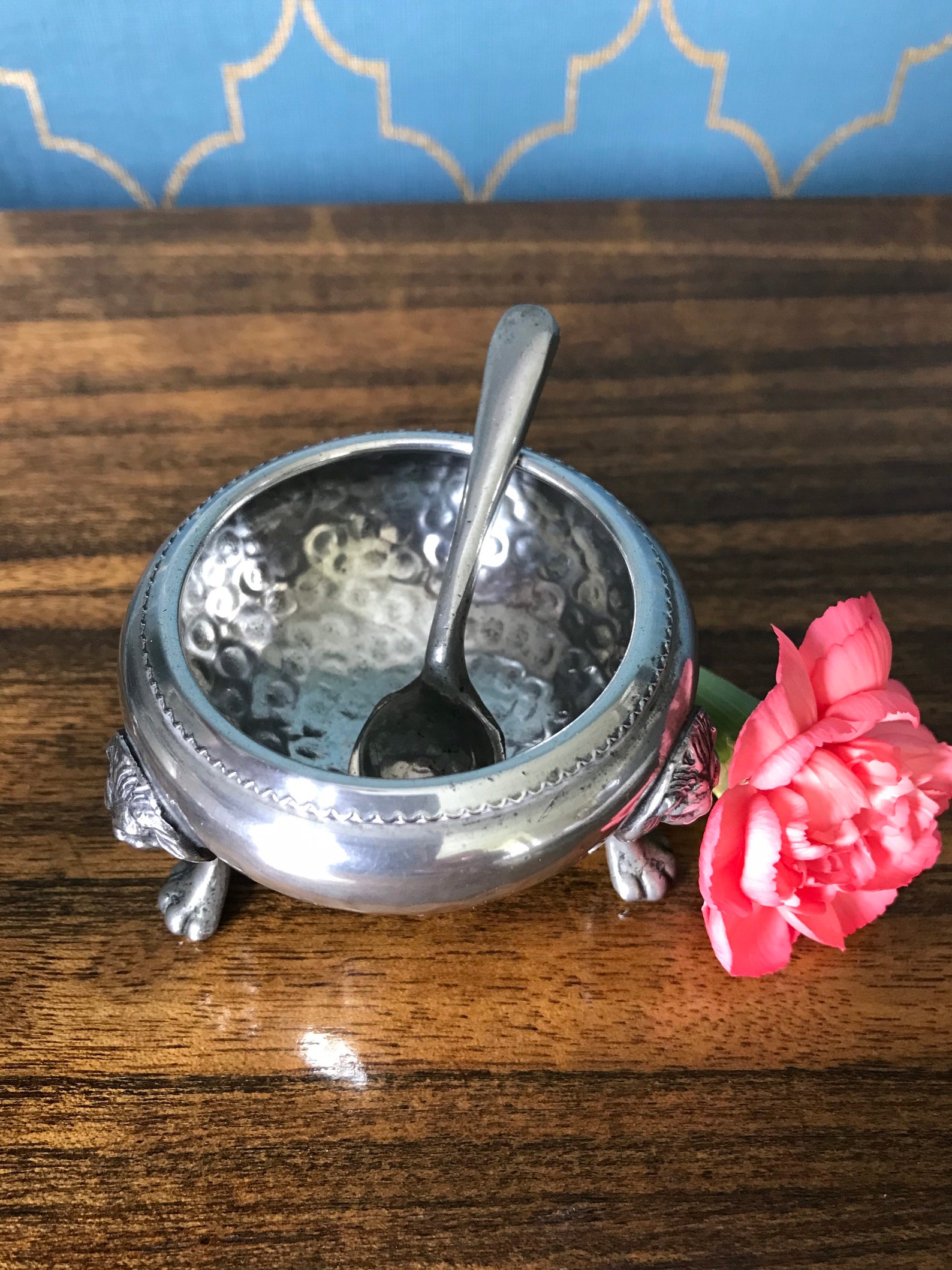 Antique Pewter Salt Dish and Spoon Etsy UK