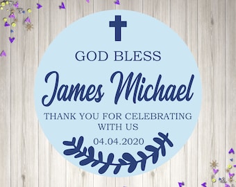 Baptism Stickers Boy God Bless Stickers Baptism Label for Boy Communion Stickers Religious Stickers Cross Sticker Baptism Stickers