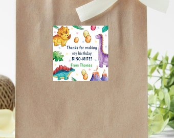 Boys Dinosaur Birthday Stickers, Thank you Stickers, Goodie bag sticker, Bonbonniere Gifts, Personalised Labels, Boys Party Sticker