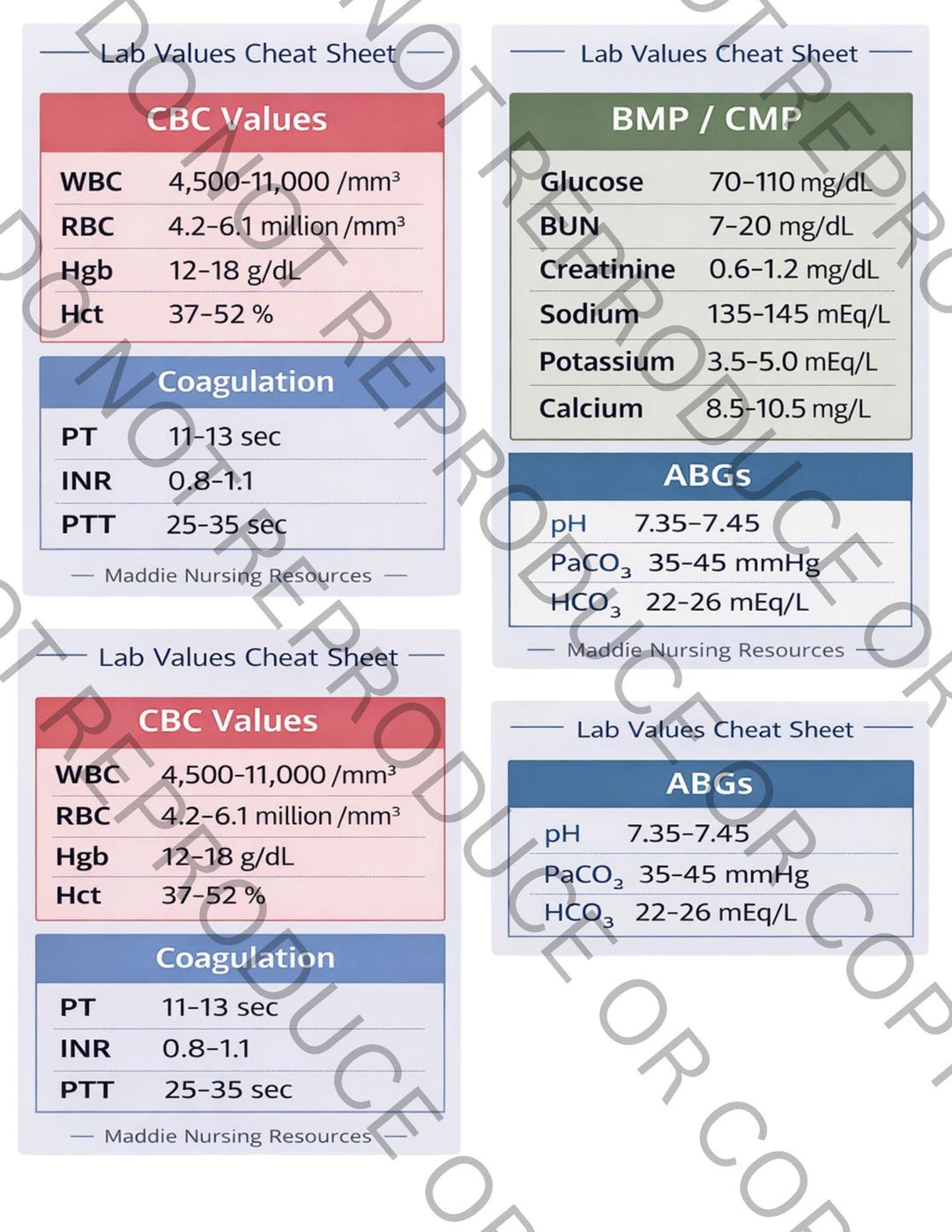 Lab Value Cheat Sheet - Etsy