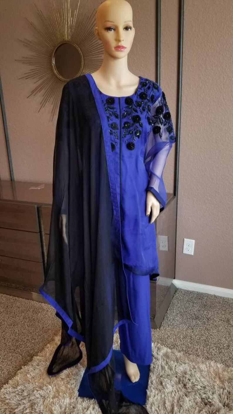Blue Pakistani organza salwar kameez Readymade Indian Designer salwar kameez part wear dress ready to wear SIZE:L40
