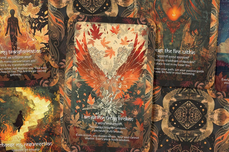 Phoenix Mantra – A Rebirth Oracle Deck – 22 Oracle Cards – Rise from Ash and Begin Again