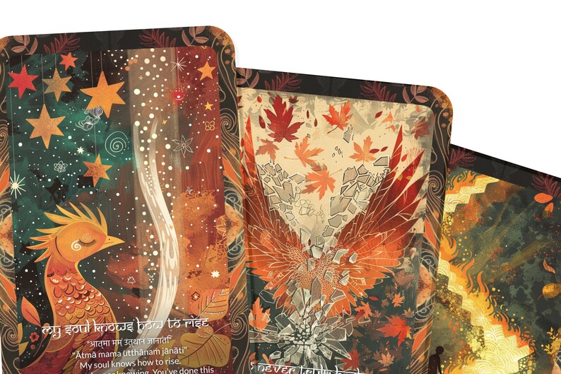 Phoenix Mantra – A Rebirth Oracle Deck – 22 Oracle Cards – Rise from Ash and Begin Again