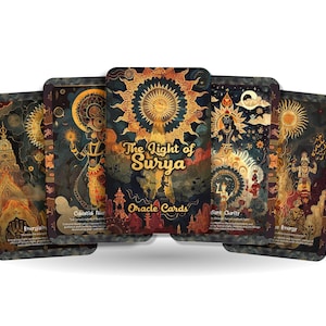 Cartes Oracle de la lumière de Surya - 22 cartes Oracle - Illuminez le chemin de la justice avec la lumière rayonnante du dieu solaire Surya.