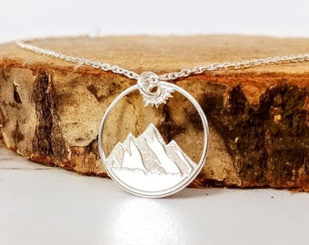 Mountain Necklace 925 Sterling Silver Mountain Necklace Wanderlust Necklace Mountain Jewelry Mountain Disc