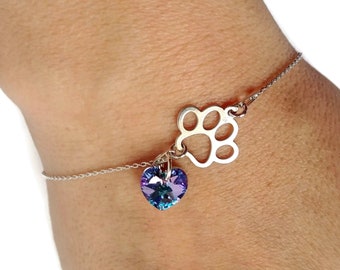 Swarovski Heart and Dog Paw Bracelet  Dog Bracelet Dog Lover Gift Loss of a Pet Loss Gifts Pet Memorial Bracelet Dog Adoption