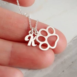 Paw Print Necklace with Initial Letter, Dog Mom gift, Puppy Love Paw Necklace, Dog Lover Gift, Pet Loss Memorial