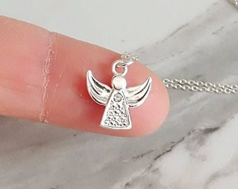 Delicate Sterling Silver Angel Necklace, Guardian Angel, Angel Charm Necklace, Minimalist Angel Necklace,  Memorial Sympathy Necklace
