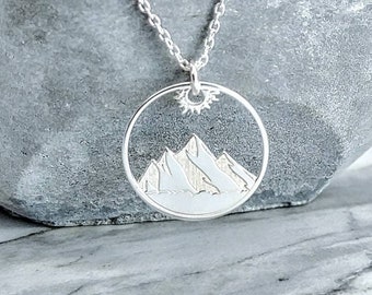 Mountain Necklace Wanderlust Necklace Mountain Jewelry Mountain Disc 925 Sterling Silver Mountain Necklace